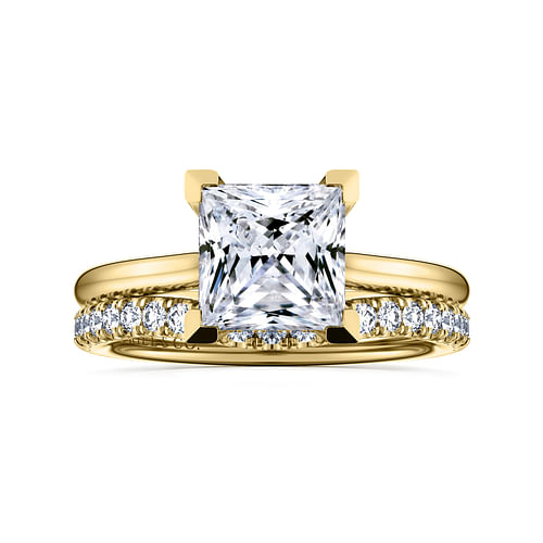 14K Yellow Gold Princess Cut Solitaire Diamond Engagement Ring