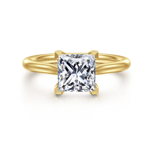 14K Yellow Gold Princess Cut Solitaire Diamond Engagement Ring