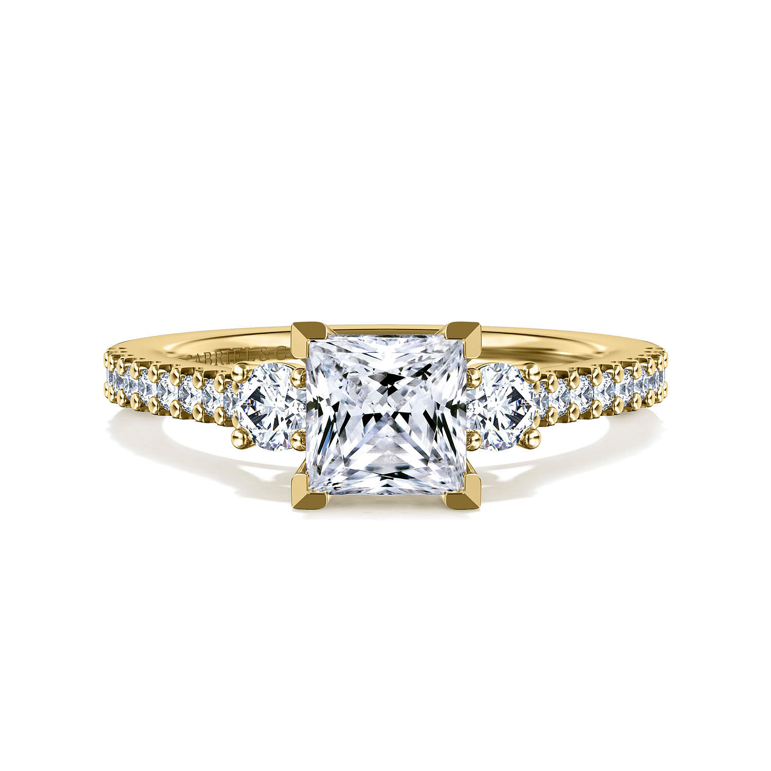 Gabriel - 14K Yellow Gold Princess Cut Three Stone Diamond Engagement Ring