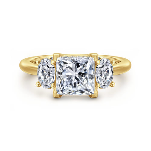 14K Yellow Gold Princess Cut Three Stone Diamond Engagement Ring