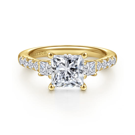 Gabriel - 14K Yellow Gold Princess Cut Three Stone Diamond Engagement Ring