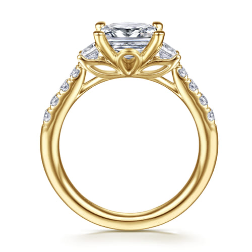 14K Yellow Gold Princess Cut Three Stone Diamond Engagement Ring