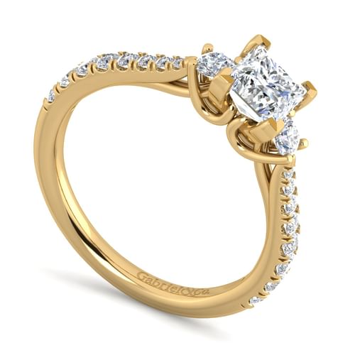14K Yellow Gold Princess Cut Three Stone Diamond Engagement Ring
