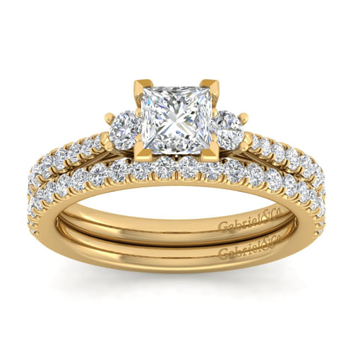 14K Yellow Gold Princess Cut Three Stone Diamond Engagement Ring