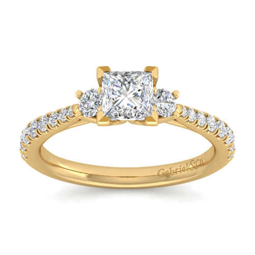 14K Yellow Gold Princess Cut Three Stone Diamond Engagement Ring