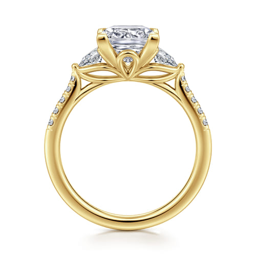 14K Yellow Gold Princess Cut Three Stone Lotus Diamond Engagement Ring