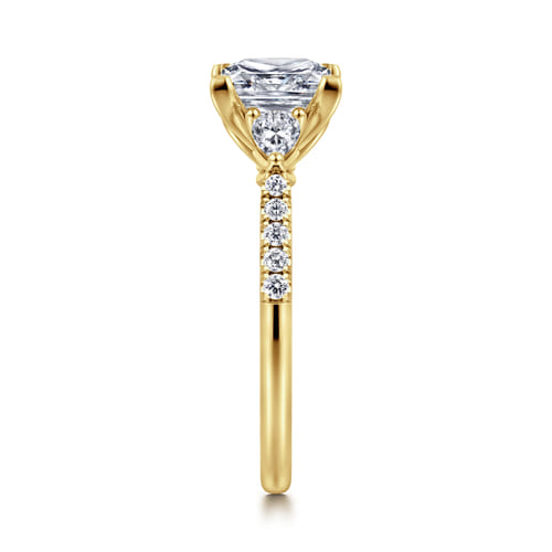 14K Yellow Gold Princess Cut Three Stone Lotus Diamond Engagement Ring