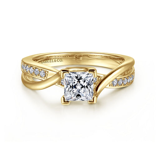 14K Yellow Gold Princess Cut Twisted Diamond Engagement Ring