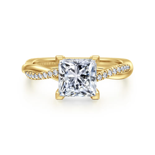 14K Yellow Gold Princess Cut Twisted Diamond Engagement Ring