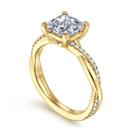 14K Yellow Gold Princess Cut Twisted Diamond Engagement Ring