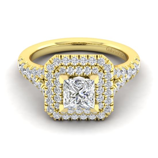Gabriel - 14K Yellow Gold Princess Double Halo Diamond Engagement Ring