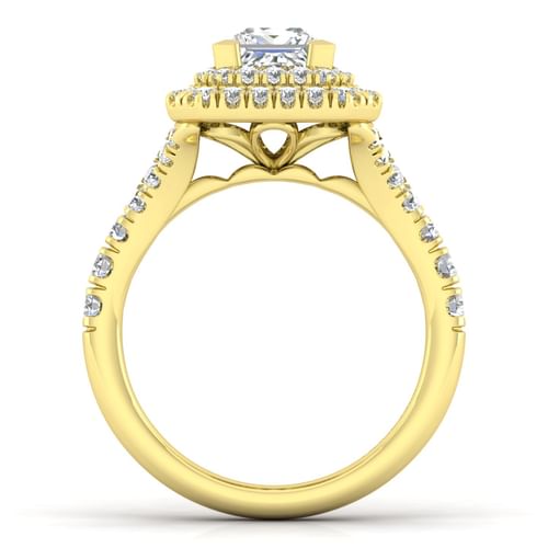 14K Yellow Gold Princess Double Halo Diamond Engagement Ring