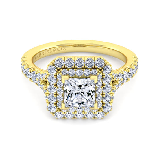 Gabriel - 14K Yellow Gold Princess Double Halo Diamond Engagement Ring Gabriel - 14K Yellow Gold Princess Double Halo Diamond Engagement Ring