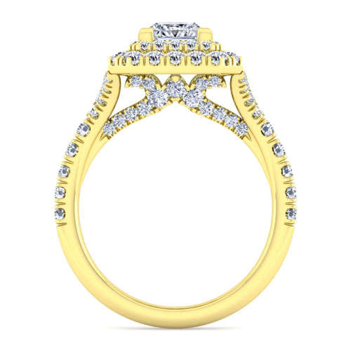 14K Yellow Gold Princess Double Halo Diamond Engagement Ring