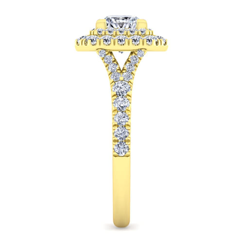 14K Yellow Gold Princess Double Halo Diamond Engagement Ring