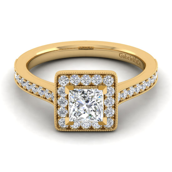 Gabriel - 14K Yellow Gold Princess Halo Diamond Engagement Ring