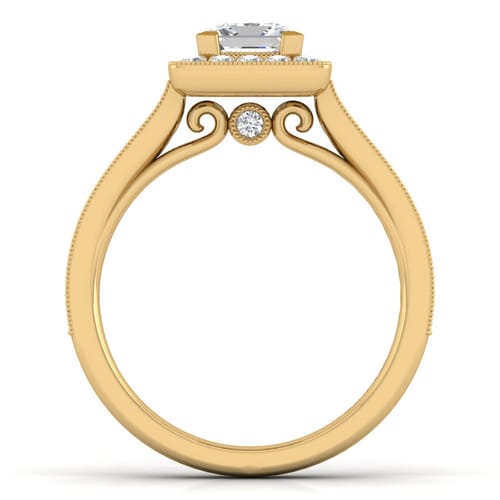 14K Yellow Gold Princess Halo Diamond Engagement Ring