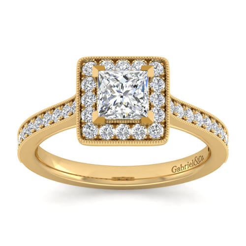 14K Yellow Gold Princess Halo Diamond Engagement Ring