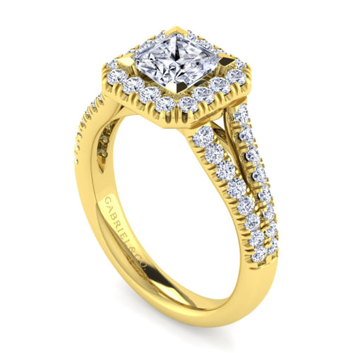 14K Yellow Gold Princess Halo Diamond Engagement Ring