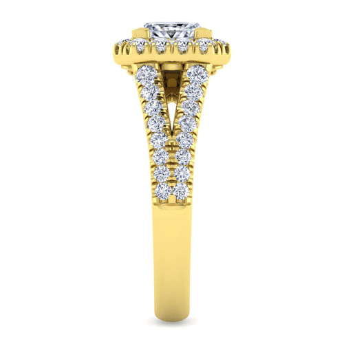 14K Yellow Gold Princess Halo Diamond Engagement Ring