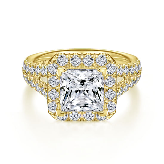Gabriel - 14K Yellow Gold Princess Halo Diamond Engagement Ring