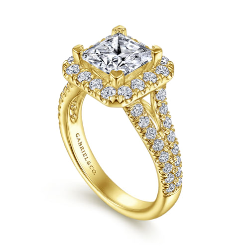 14K Yellow Gold Princess Halo Diamond Engagement Ring