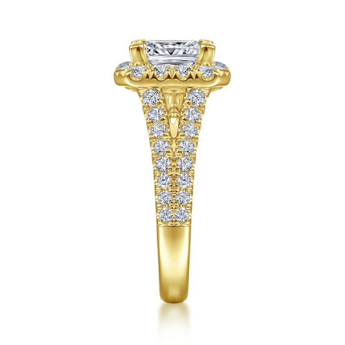 14K Yellow Gold Princess Halo Diamond Engagement Ring