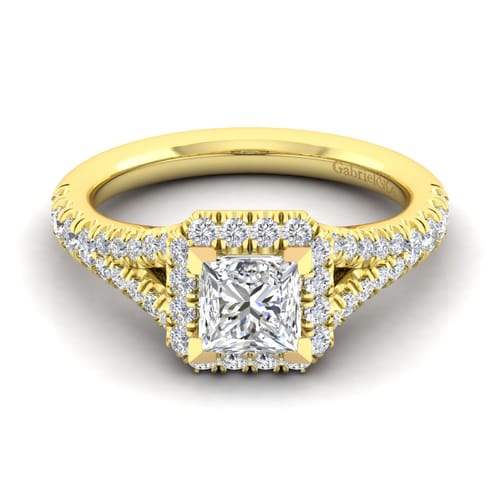 14K Yellow Gold Princess Halo Diamond Engagement Ring
