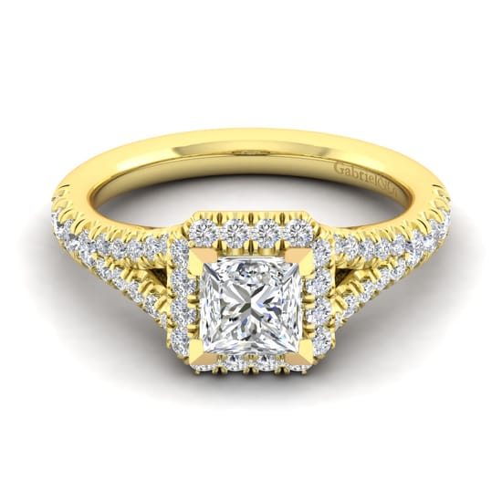 Gabriel - 14K Yellow Gold Princess Halo Diamond Engagement Ring