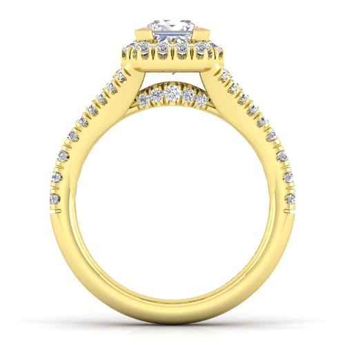 14K Yellow Gold Princess Halo Diamond Engagement Ring