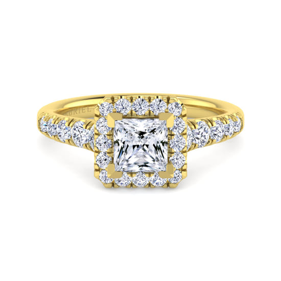 Gabriel - 14K Yellow Gold Princess Halo Diamond Engagement Ring