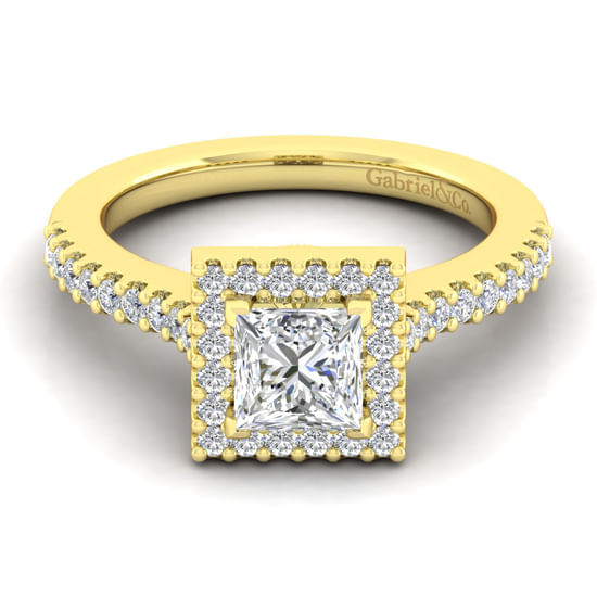 Gabriel - 14K Yellow Gold Princess Halo Diamond Engagement Ring