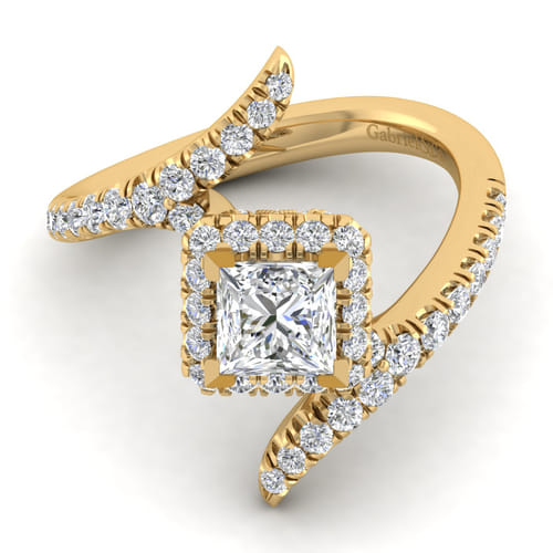 14K Yellow Gold Princess Halo Diamond Engagement Ring