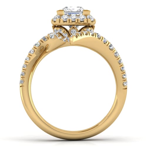 14K Yellow Gold Princess Halo Diamond Engagement Ring