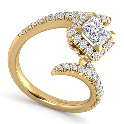 14K Yellow Gold Princess Halo Diamond Engagement Ring