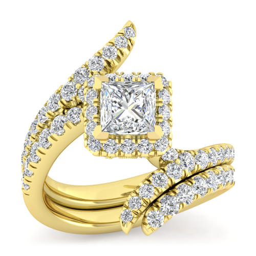 14K Yellow Gold Princess Halo Diamond Engagement Ring