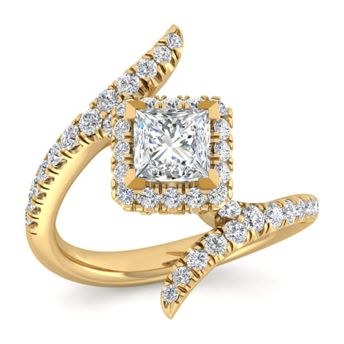 14K Yellow Gold Princess Halo Diamond Engagement Ring