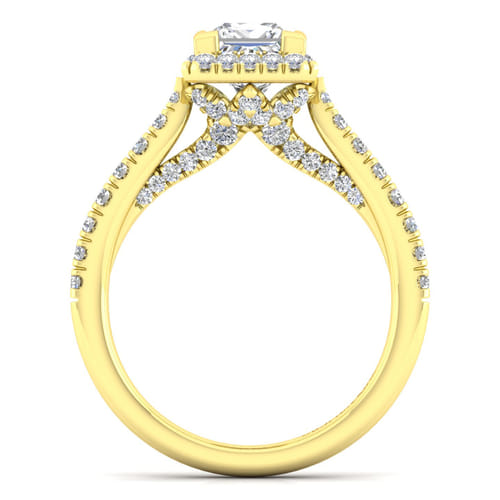 14K Yellow Gold Princess Halo Diamond Engagement Ring