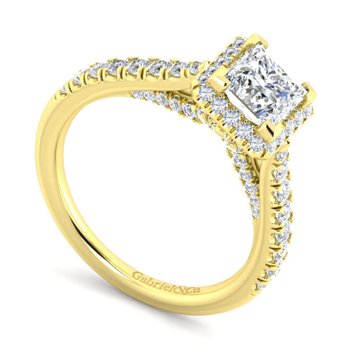 14K Yellow Gold Princess Halo Diamond Engagement Ring