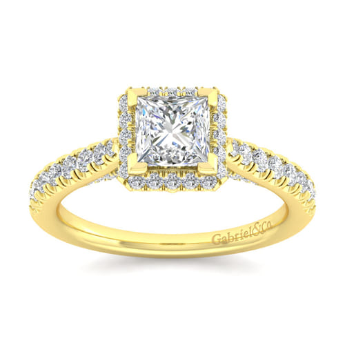 14K Yellow Gold Princess Halo Diamond Engagement Ring