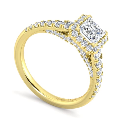14K Yellow Gold Princess Halo Diamond Engagement Ring