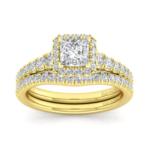 14K Yellow Gold Princess Halo Diamond Engagement Ring