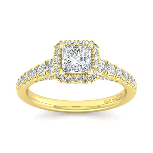 14K Yellow Gold Princess Halo Diamond Engagement Ring