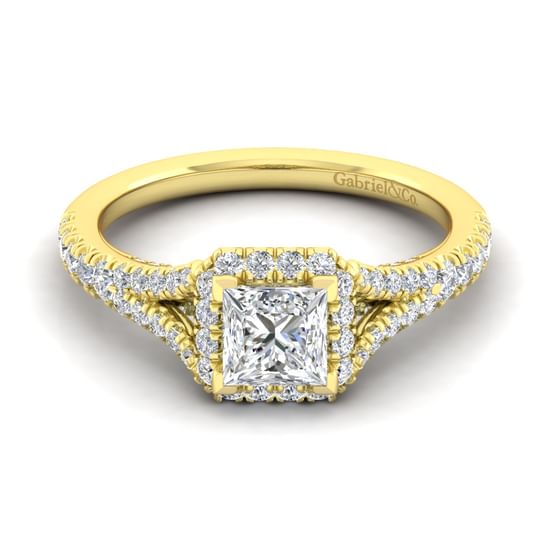 Gabriel - 14K Yellow Gold Princess Halo Diamond Engagement Ring