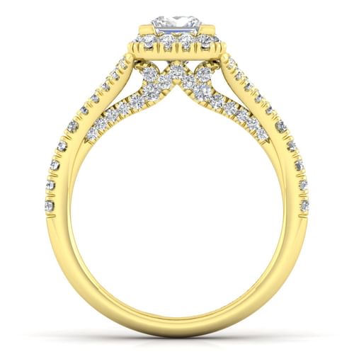 14K Yellow Gold Princess Halo Diamond Engagement Ring