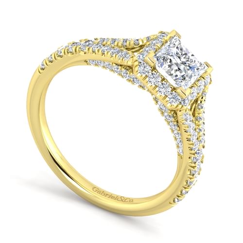 14K Yellow Gold Princess Halo Diamond Engagement Ring