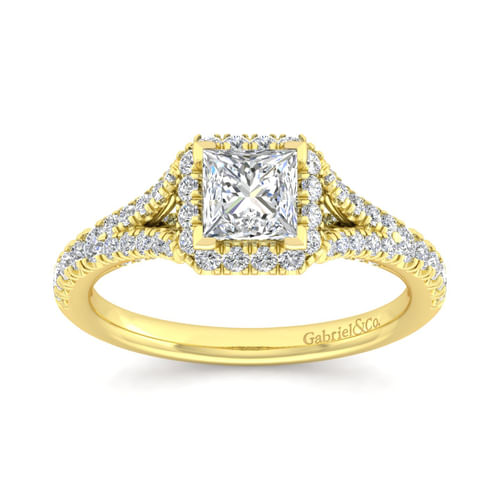 14K Yellow Gold Princess Halo Diamond Engagement Ring