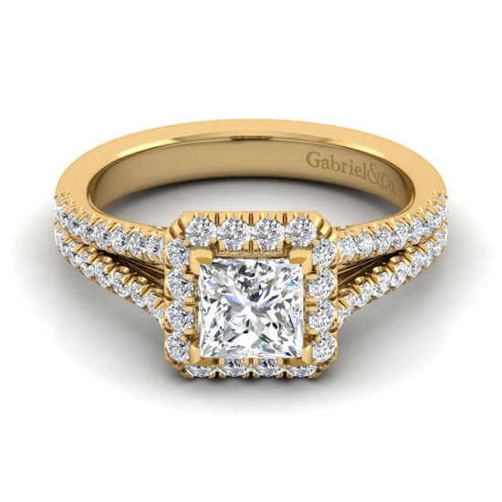 Gabriel - 14K Yellow Gold Princess Halo Diamond Engagement Ring