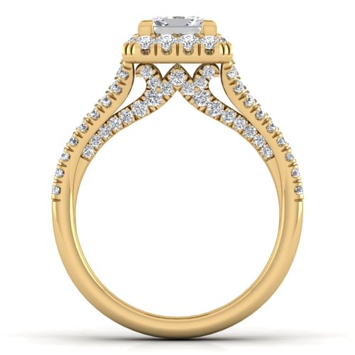 14K Yellow Gold Princess Halo Diamond Engagement Ring