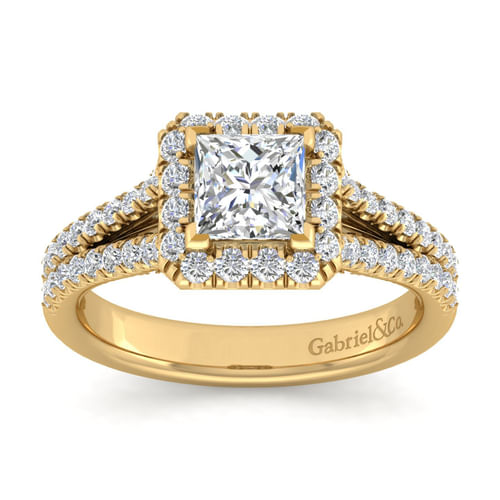 14K Yellow Gold Princess Halo Diamond Engagement Ring